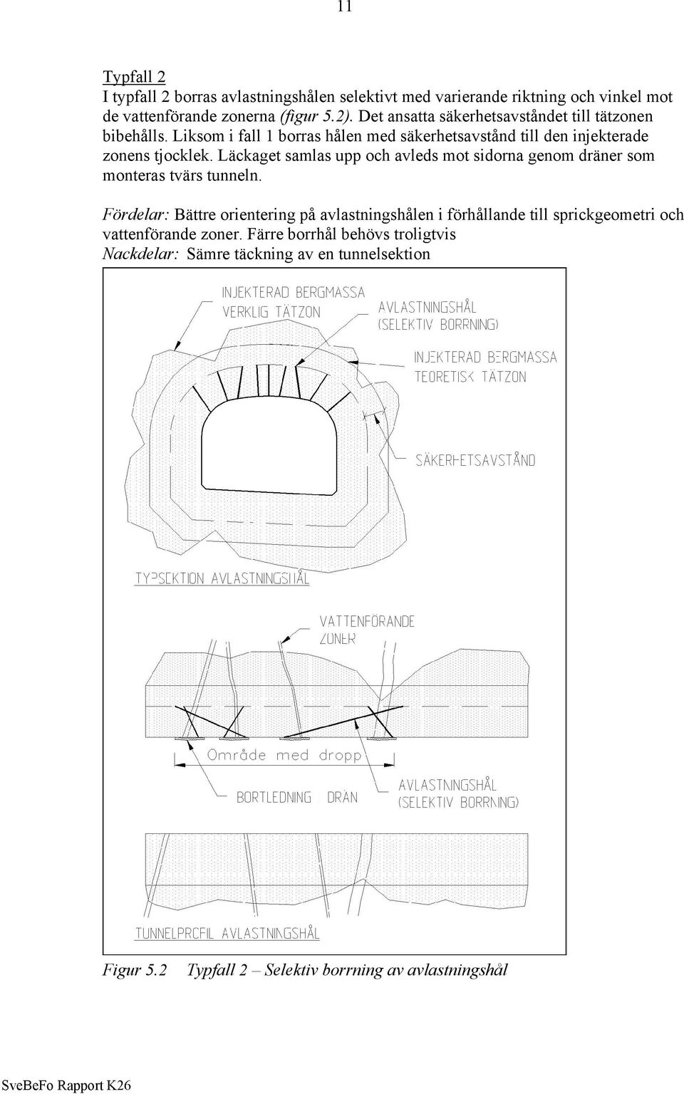 Läckaget samlas upp och avleds mot sidorna genom dräner som monteras tvärs tunneln.