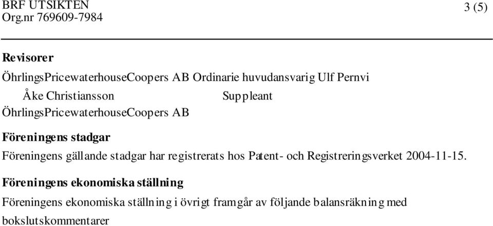 stadgar har registrerats hos Patent- och Registreringsverket 2004-11-15.
