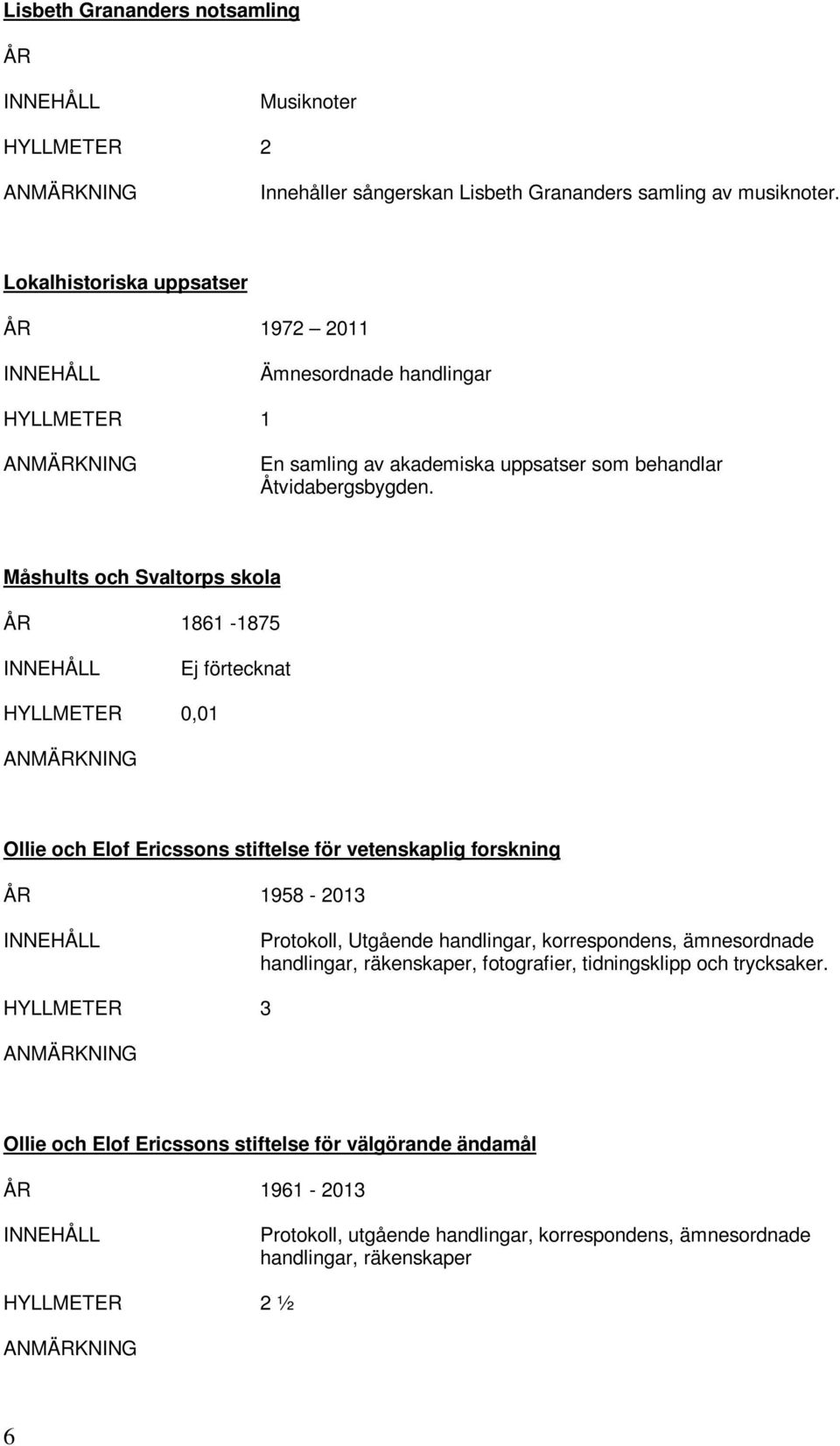 Förteckning över övriga arkiv och samlingar i Facettens arkiv, Åtvidaberg -  PDF Free Download