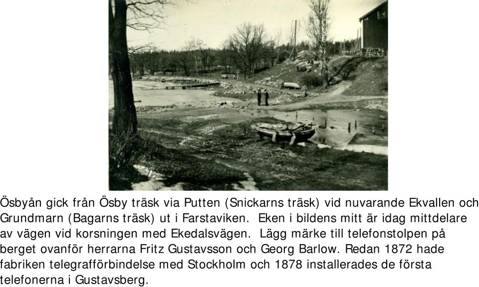 Lägg märke till telefonstolpen på berget ovanför herrarna Fritz Gustavsson och Georg Barlow.