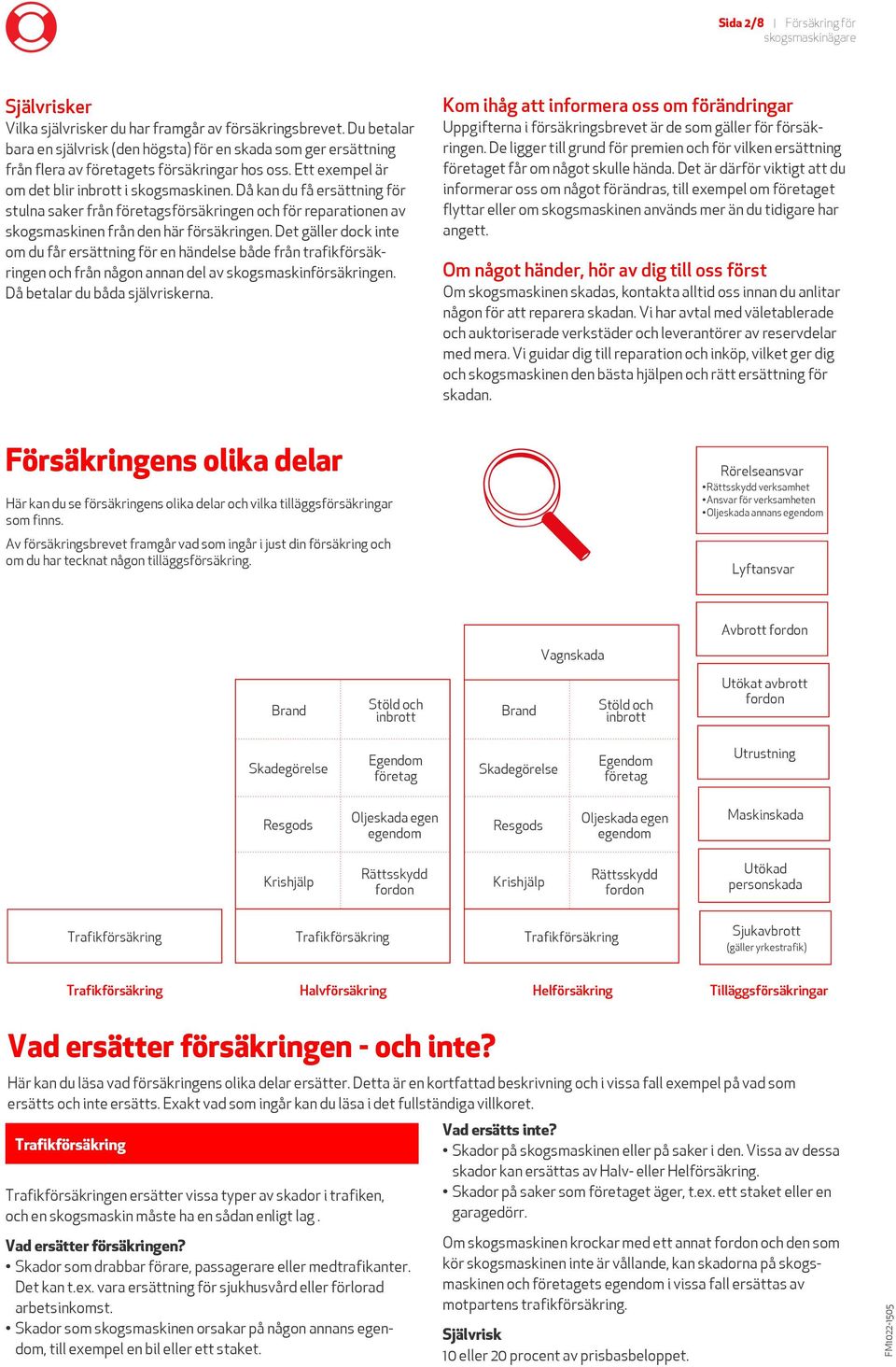 Då kan du få ersättning för stulna saker från företagsförsäkringen och för reparationen av skogsmaskinen från den här försäkringen.