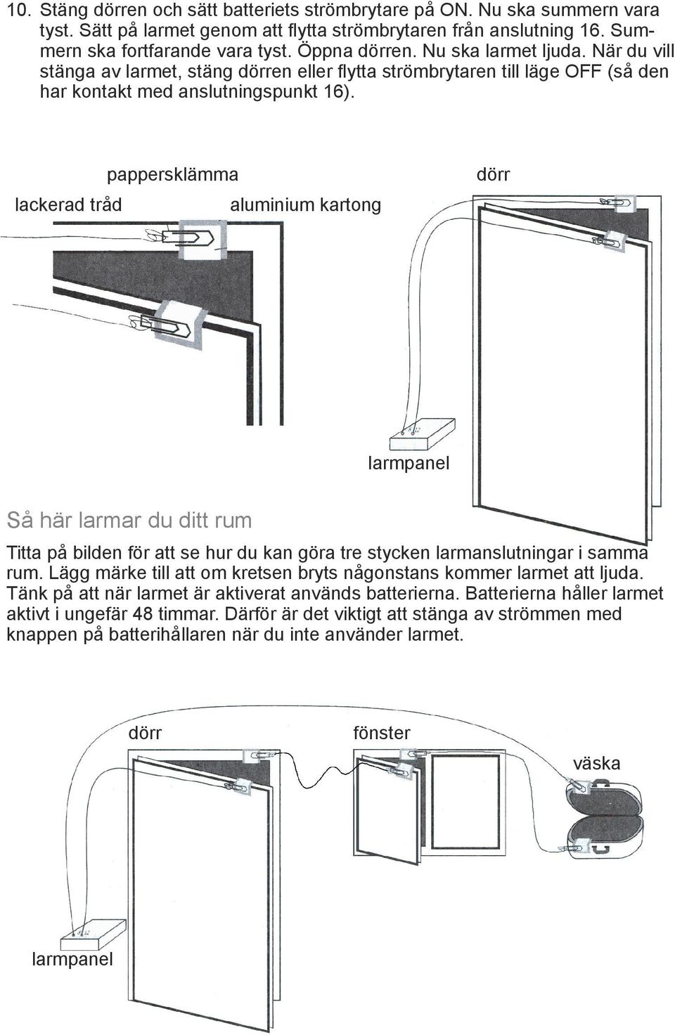 pappersklämma lackerad tråd aluminium kartong dörr larmpanel Så här larmar du ditt rum Titta på bilden för att se hur du kan göra tre stycken larmanslutningar i samma rum.