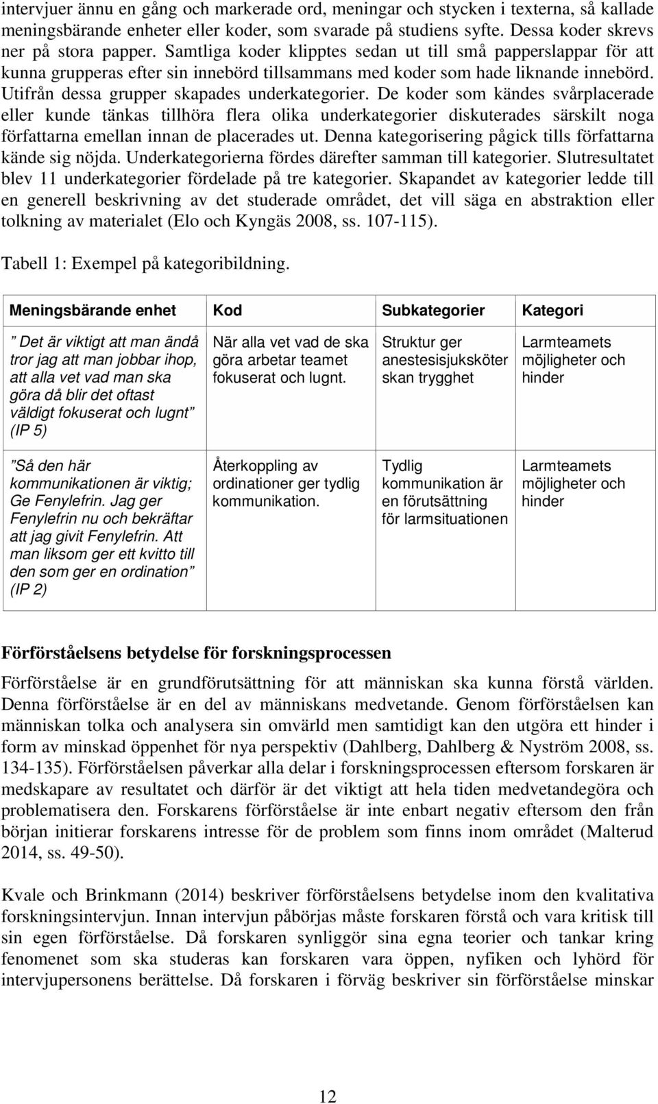 De koder som kändes svårplacerade eller kunde tänkas tillhöra flera olika underkategorier diskuterades särskilt noga författarna emellan innan de placerades ut.