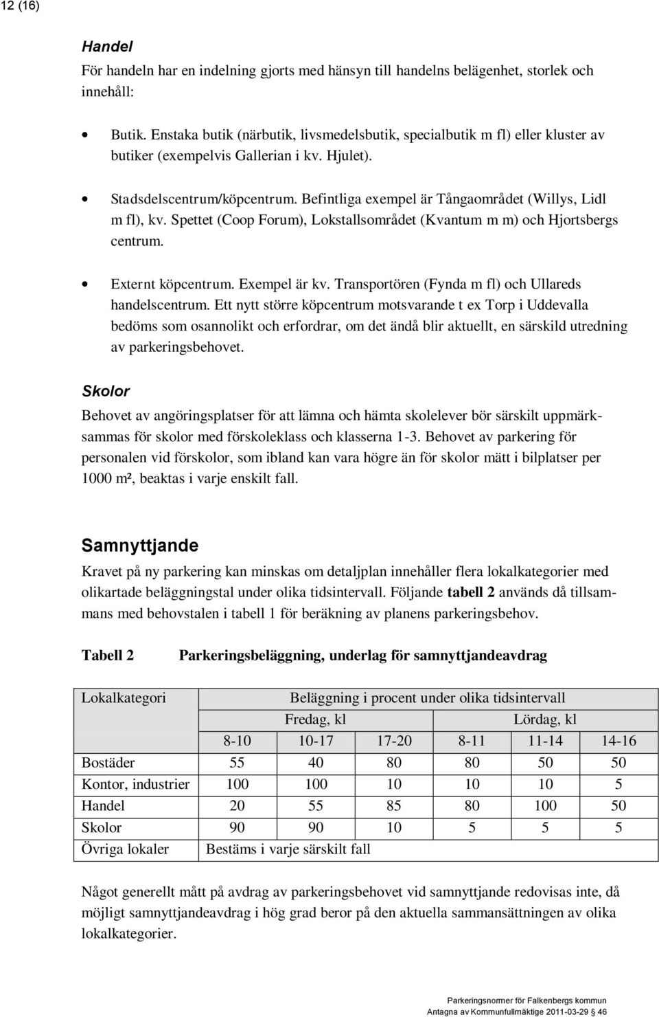 Befintliga exempel är Tångaområdet (Willys, Lidl m fl), kv. Spettet (Coop Forum), Lokstallsområdet (Kvantum m m) och Hjortsbergs centrum. Externt köpcentrum. Exempel är kv.