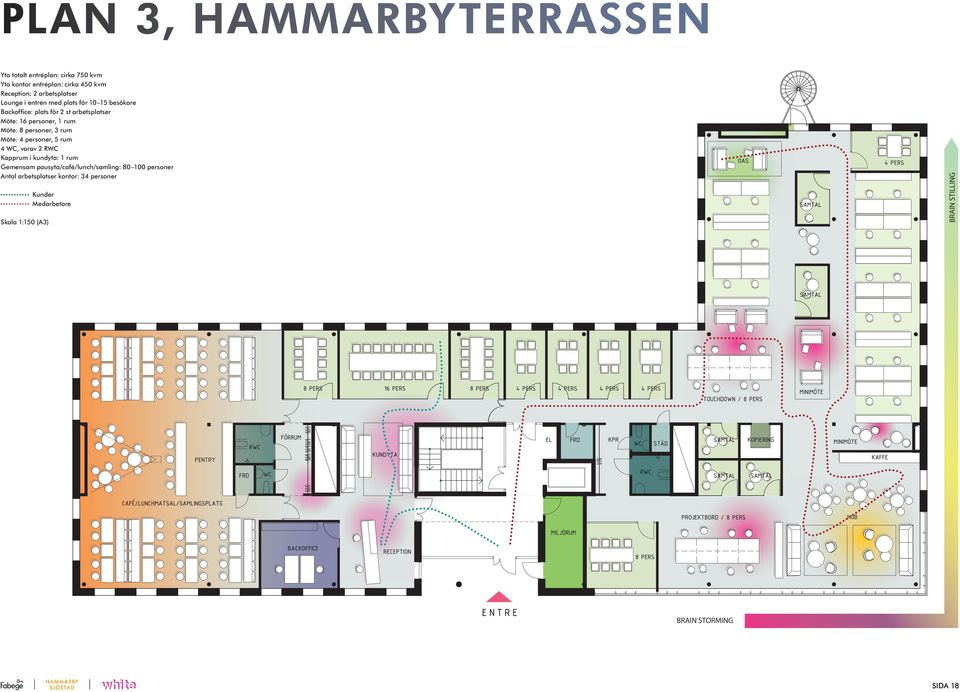 rum Möte: 8 personer, 3 rum Möte: 4 personer, 5 rum 4 WC, varav 2 RWC Kapprum i kundyta: 1 rum Gemensam