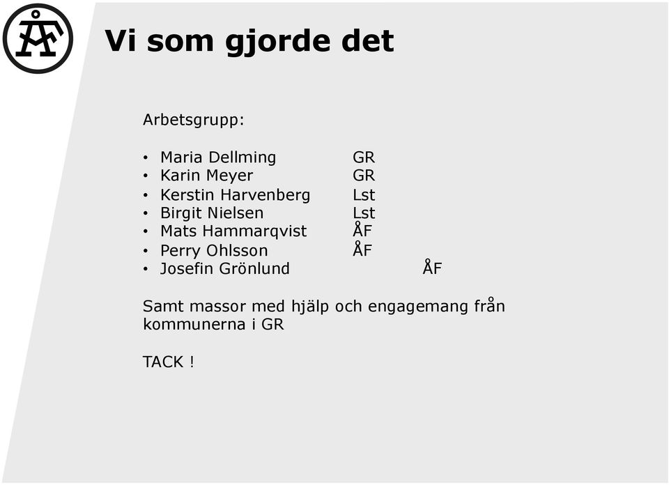 Hammarqvist ÅF Perry Ohlsson ÅF Josefin Grönlund ÅF Samt