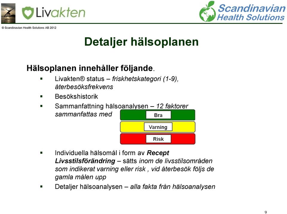 hälsoanalysen 12 faktorer sammanfattas med Individuella hälsomål i form av Recept