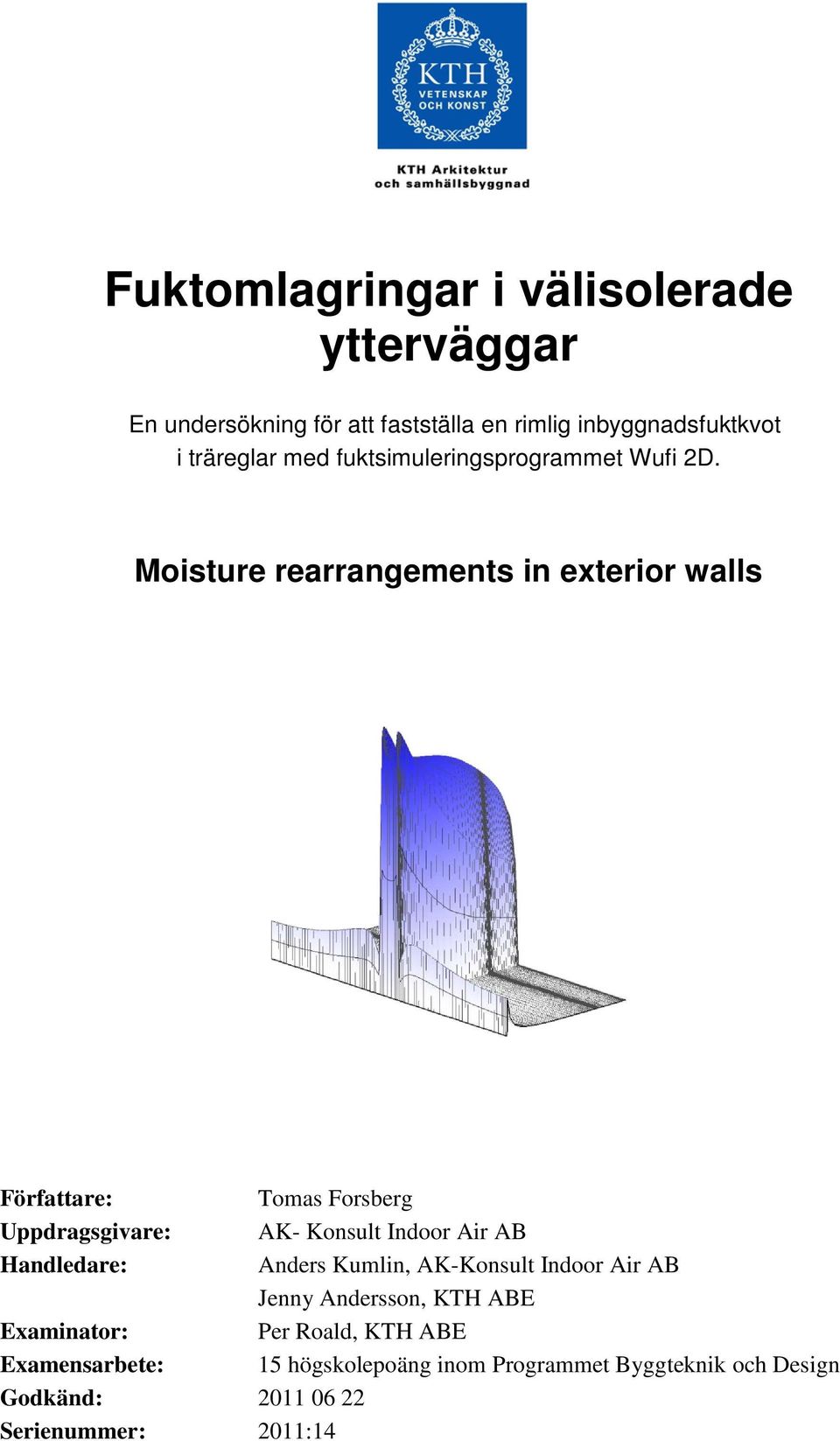 Moisture rearrangements in exterior walls Författare: Uppdragsgivare: Handledare: Examinator: Examensarbete: Godkänd: