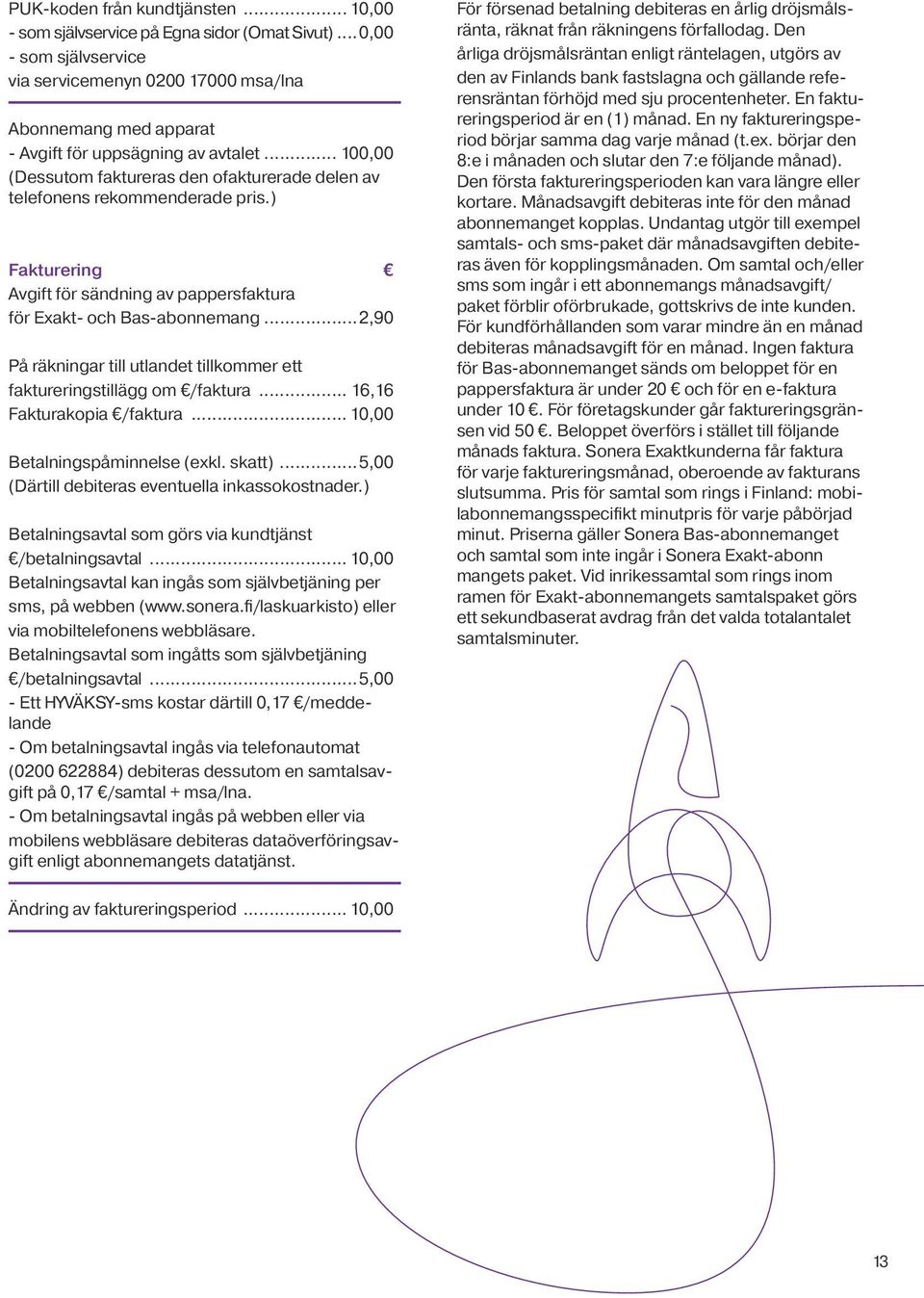 .. 100,00 (Dessutom faktureras den ofakturerade delen av telefonens rekommenderade pris.) Fakturering Avgift för sändning av pappersfaktura för Exakt- och Bas-abonnemang.