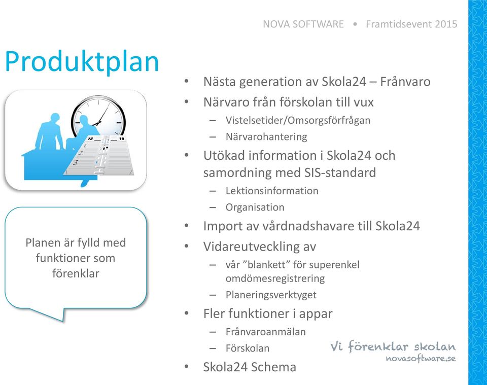 samordning med SIS-standard Lektionsinformation Organisation Import av vårdnadshavare till Skola24 Vidareutveckling av vår