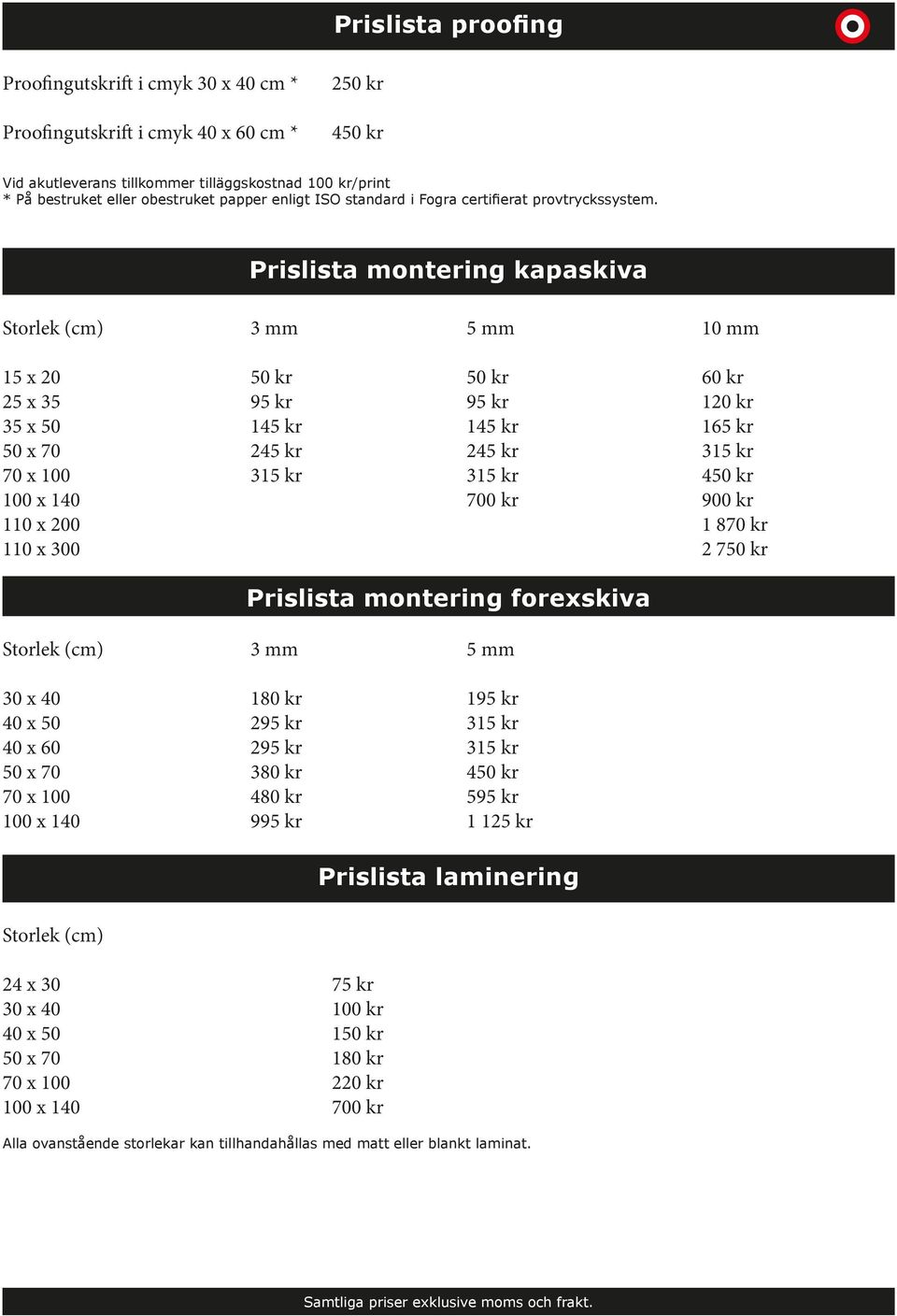 Prislista montering kapaskiva 3 mm 5 mm 10 mm 15 x 20 25 x 35 35 x 50 100 x 140 110 x 200 110 x 300 95 kr 145 kr 245 kr 95 kr 145 kr 245 kr 700 kr 60 kr 120 kr 165 kr 900 kr 1