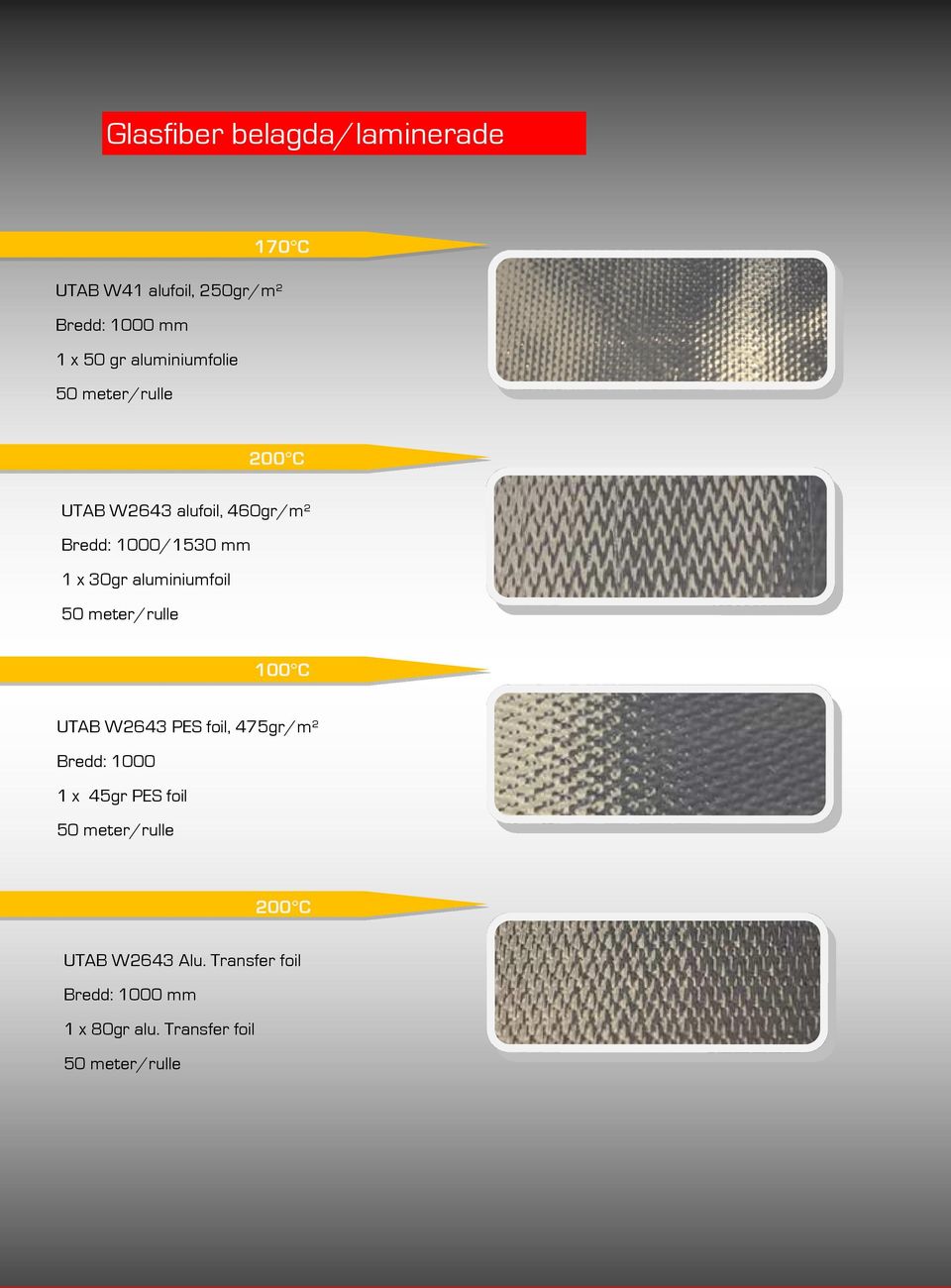 30gr aluminiumfoil 100 C UTAB W2643 PES foil, 475gr/m² Bredd: 1000 1 x
