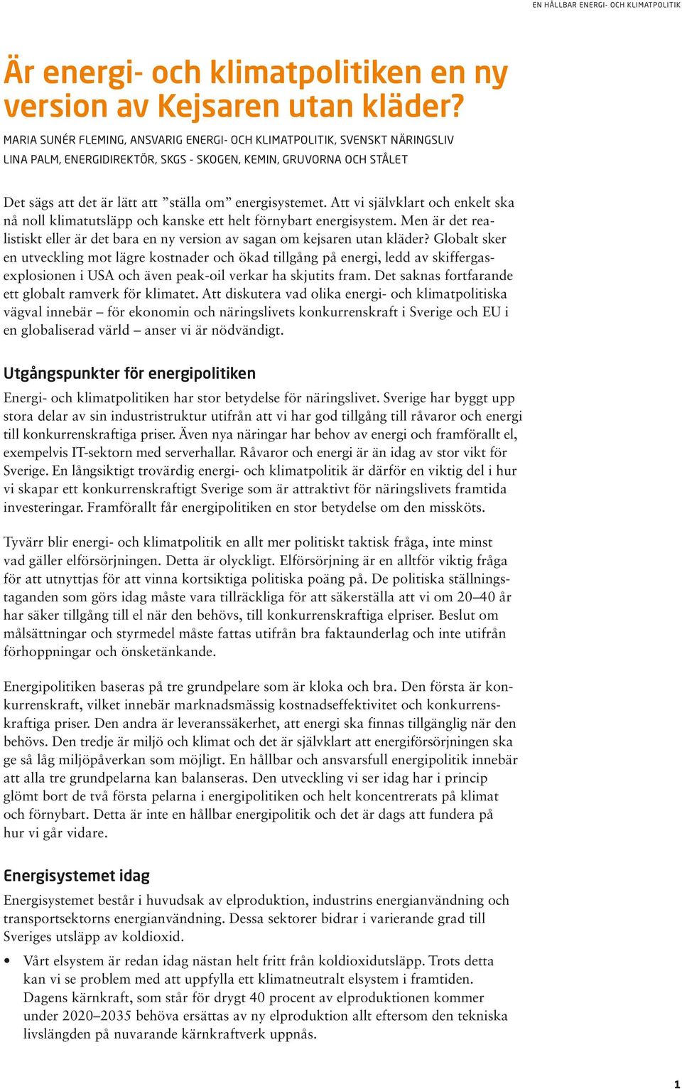 Att vi självklart och enkelt ska nå noll klimatutsläpp och kanske ett helt förnybart energisystem. Men är det realistiskt eller är det bara en ny version av sagan om kejsaren utan kläder?