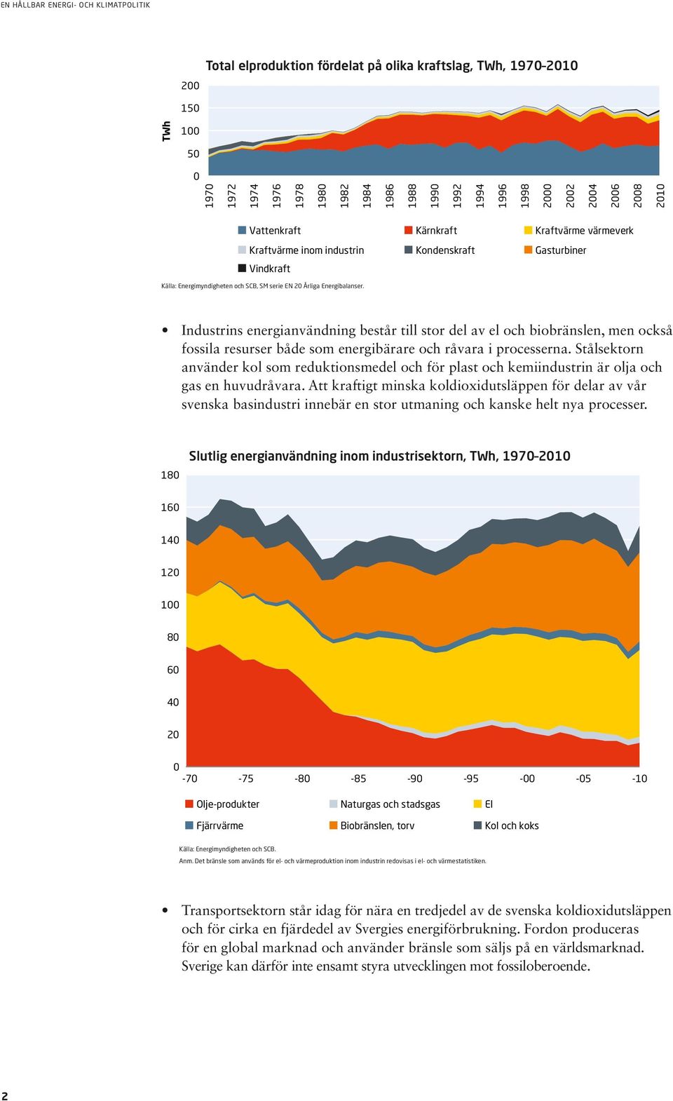 Industrins energianvändning består till stor del av el och biobränslen, men också fossila resurser både som energibärare och råvara i processerna.