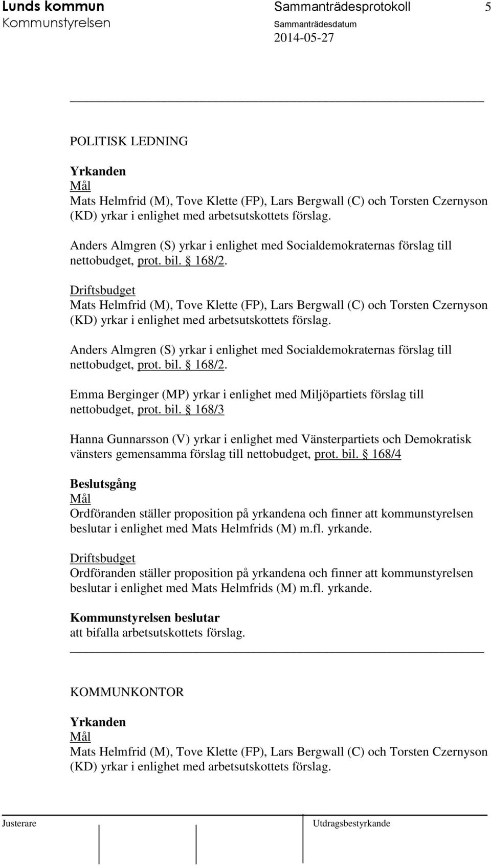 168/2. nettobudget, prot. bil.