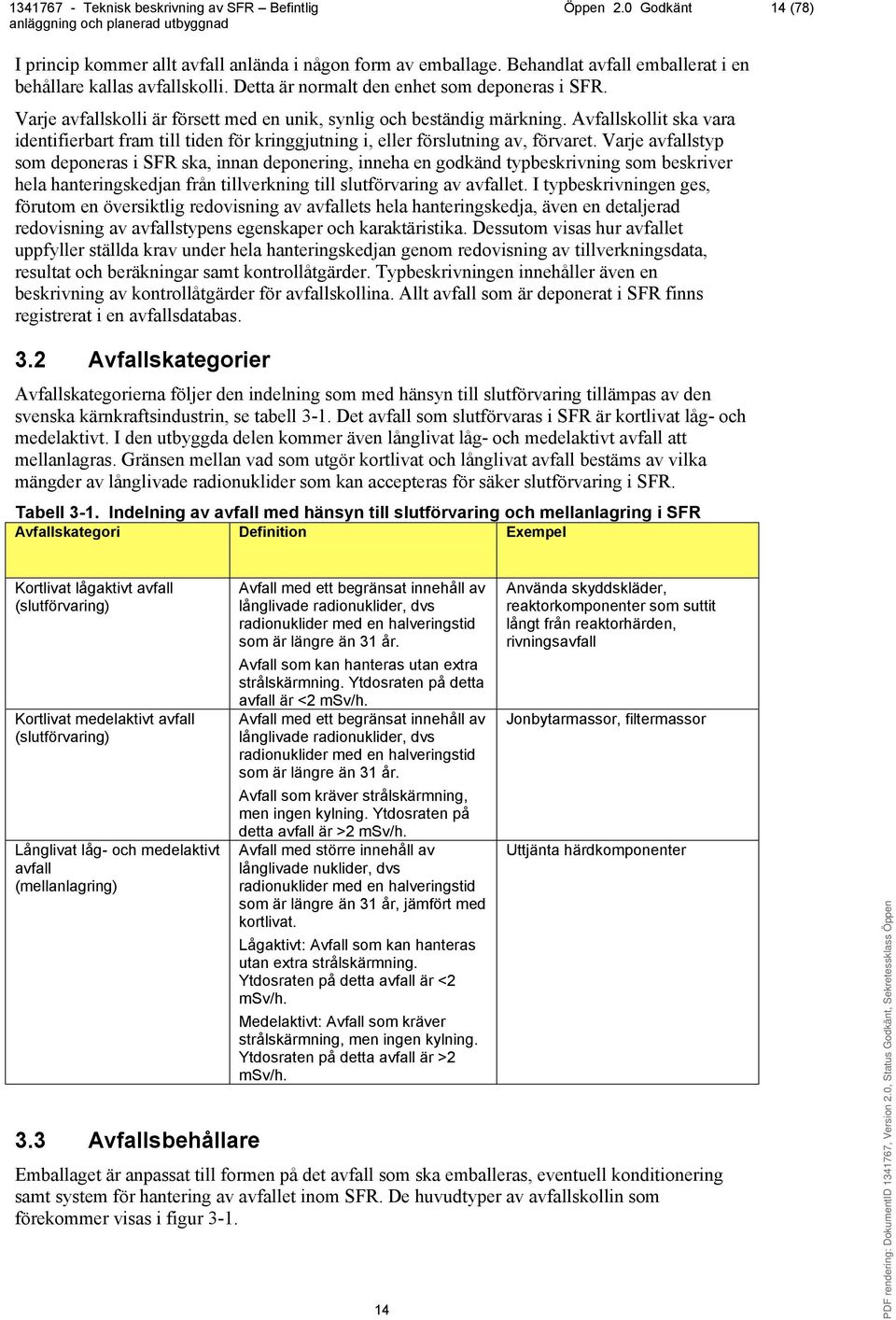 Avfallskollit ska vara identifierbart fram till tiden för kringgjutning i, eller förslutning av, förvaret.