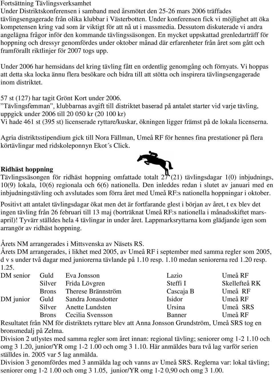 En mycket uppskattad grenledarträff för hoppning och dressyr genomfördes under oktober månad där erfarenheter från året som gått och framförallt riktlinjer för 2007 togs upp.