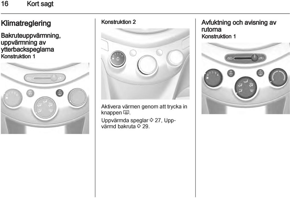 avisning av rutorna Konstruktion 1 Aktivera värmen genom att
