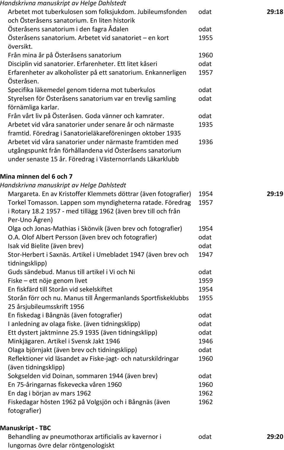 Erfarenheter. Ett litet kåseri Erfarenheter av alkoholister på ett sanatorium. Enkannerligen 1957 Österåsen.