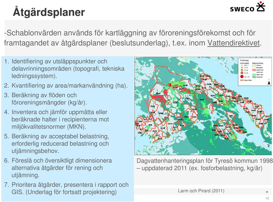 Inventera och jämför uppmätta eller beräknade halter i recipienterna mot miljökvalitetsnormer (MKN). 5. Beräkning av acceptabel belastning, erforderlig reducerad belastning och utjämningsbehov. 6.