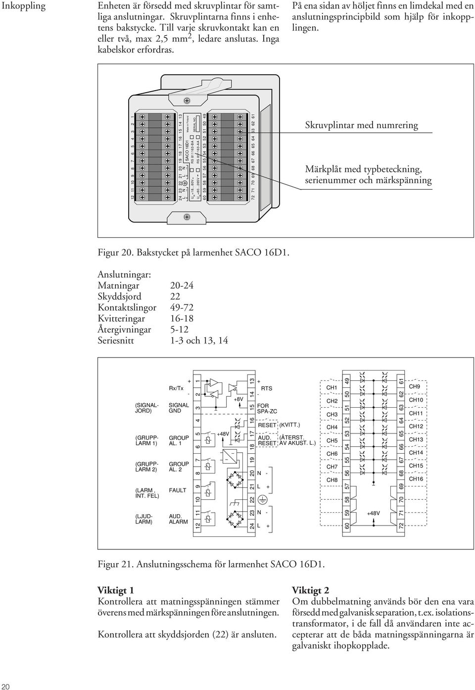 12 11 10 9 8 7 6 5 4 3 2 1 24 23 22 21 20 19 18 17 16 15 14 13 L N L N + + SACO 16D1 Made in Finland U =18 80V RS 811163-BA N SERIAL NO U =80 265V ~ RS 811163-AA N 60 59 58 57 56 55 54 53 52 51 50 49
