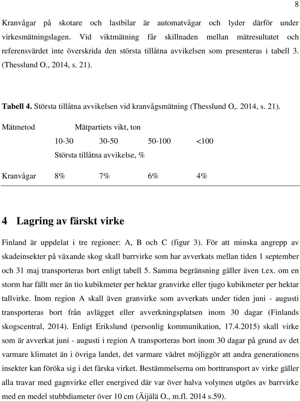 Största tillåtna avvikelsen vid kranvågsmätning (Thesslund O,. 2014, s. 21).