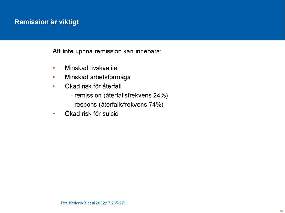 återfall - remission (återfallsfrekvens 24%) - respons