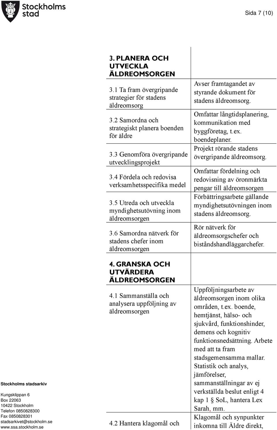 6 Samordna nätverk för stadens chefer inom äldreomsorgen 4. GRANSKA OCH UTVÄRDERA ÄLDREOMSORGEN 4.1 Sammanställa och analysera uppföljning av äldreomsorgen 4.