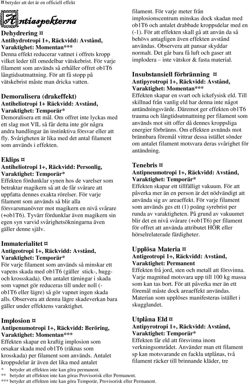 Demoralisera (drakeffekt) Antiheliotropi 1+ Räckvidd: Avstånd, Demoralisera ett mål.