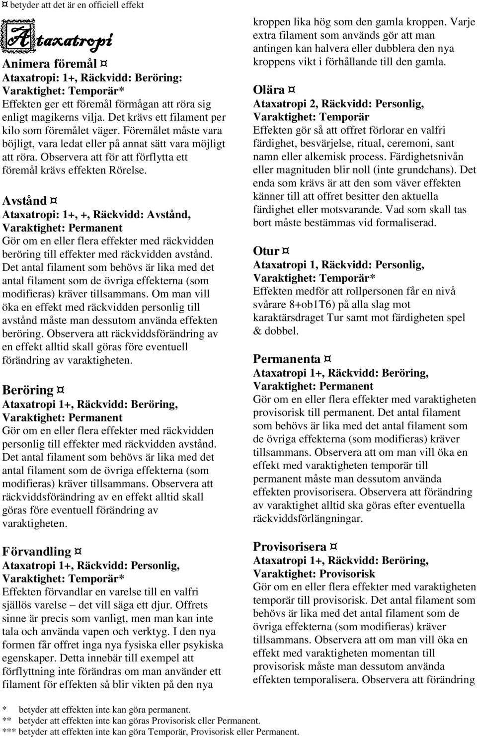 Avstånd Ataxatropi: 1+, +, Räckvidd: Avstånd, Varaktighet: Permanent Gör om en eller flera effekter med räckvidden beröring till effekter med räckvidden avstånd.