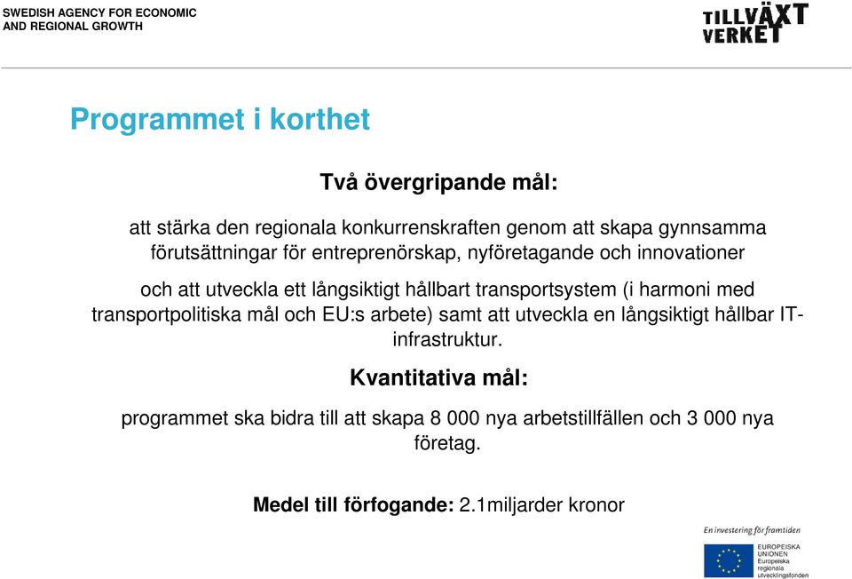 (i harmoni med transportpolitiska mål och EU:s arbete) samt att utveckla en långsiktigt hållbar ITinfrastruktur.