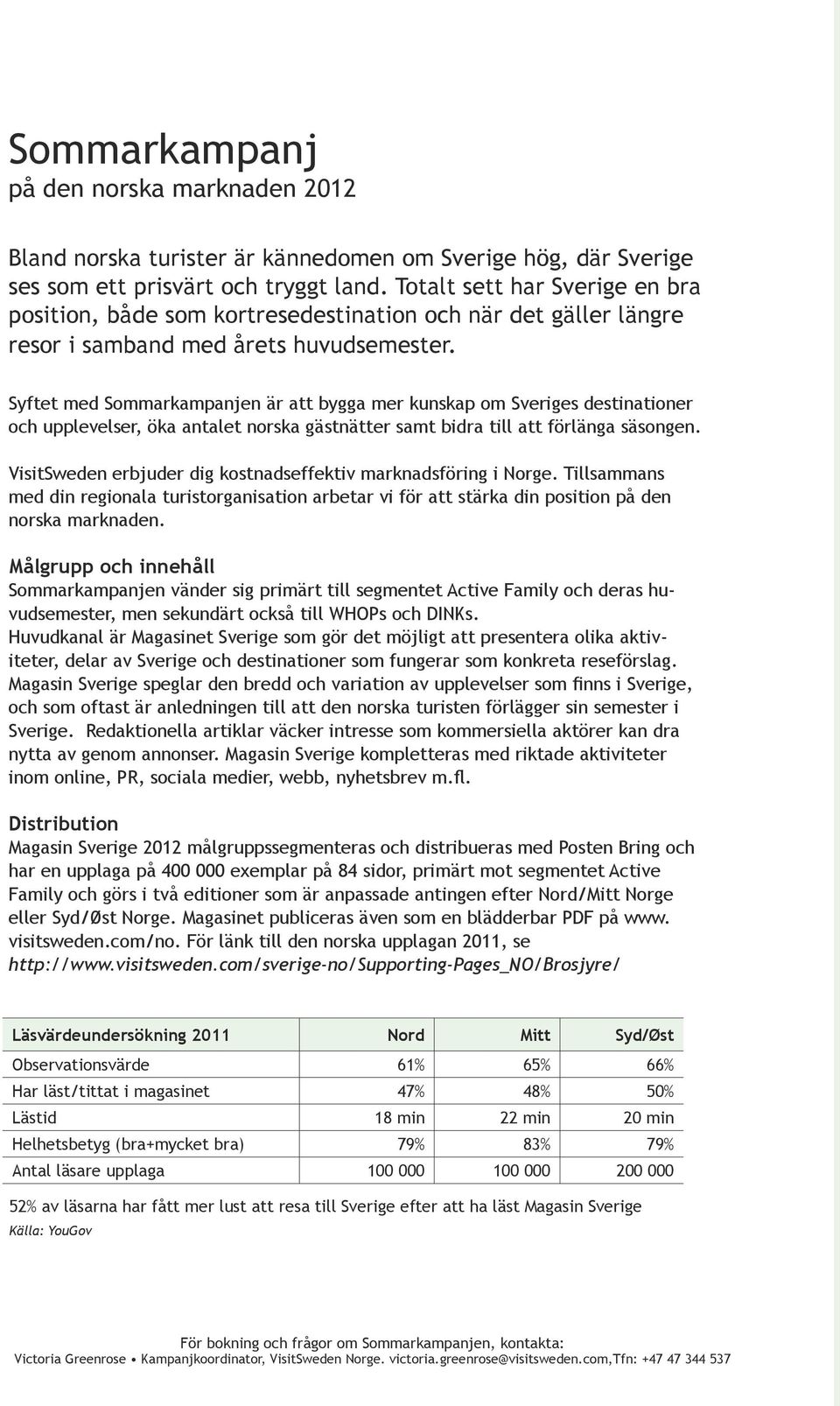 Syftet med Sommarkampanjen är att bygga mer kunskap om Sveriges destinationer och upplevelser, öka antalet norska gästnätter samt bidra till att förlänga säsongen.