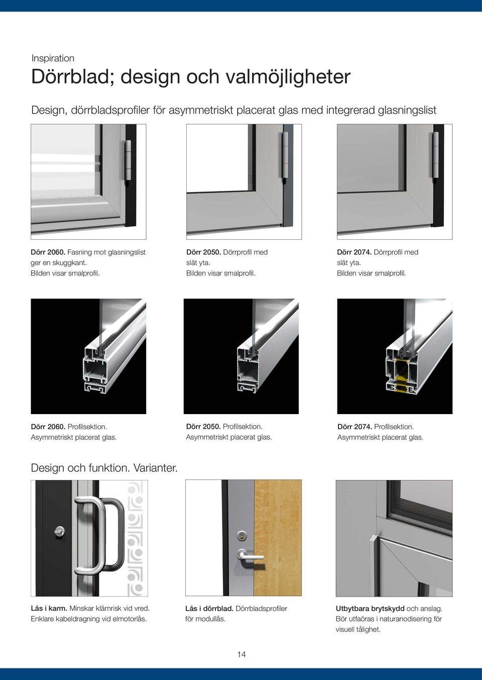 Profilsektion. Asymmetriskt placerat glas. Dörr 0. Profilsektion. Asymmetriskt placerat glas. Dörr 74. Profilsektion. Asymmetriskt placerat glas. Design och funktion. Varianter.