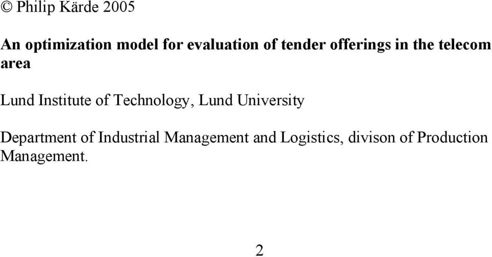 Technology, Lund Unversty Department of Industral