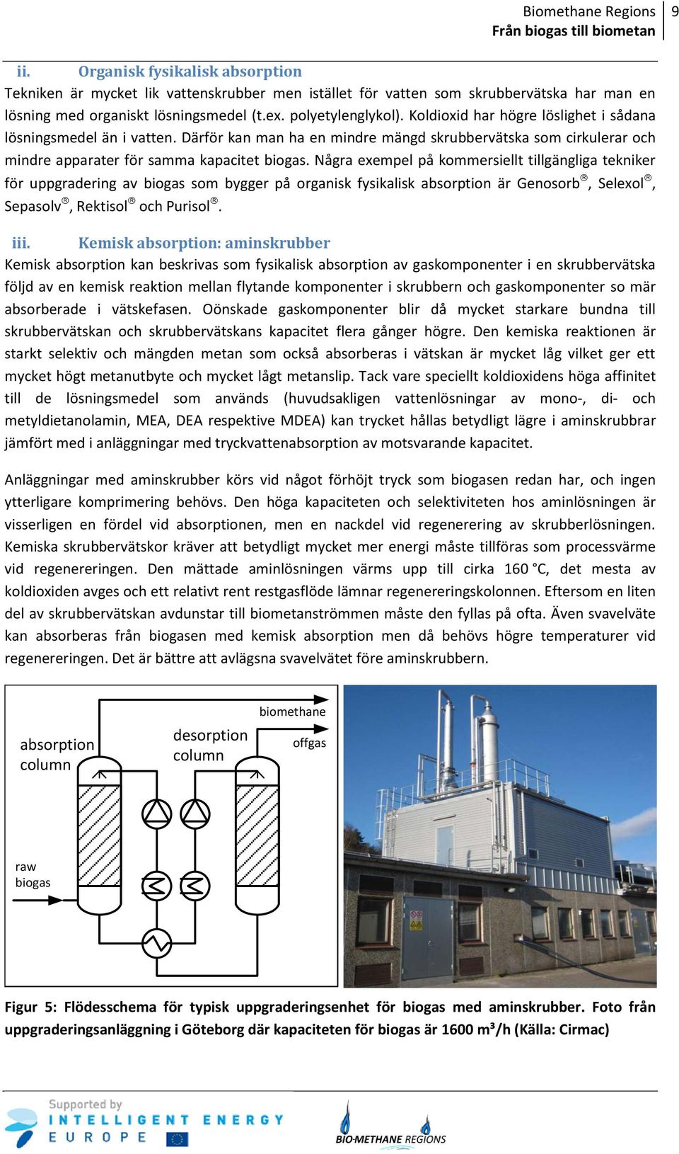 Några exempel på kommersiellt tillgängliga tekniker för uppgradering av biogas som bygger på organisk fysikalisk absorption är Genosorb, Selexol, Sepasolv, Rektisol och Purisol. iii.