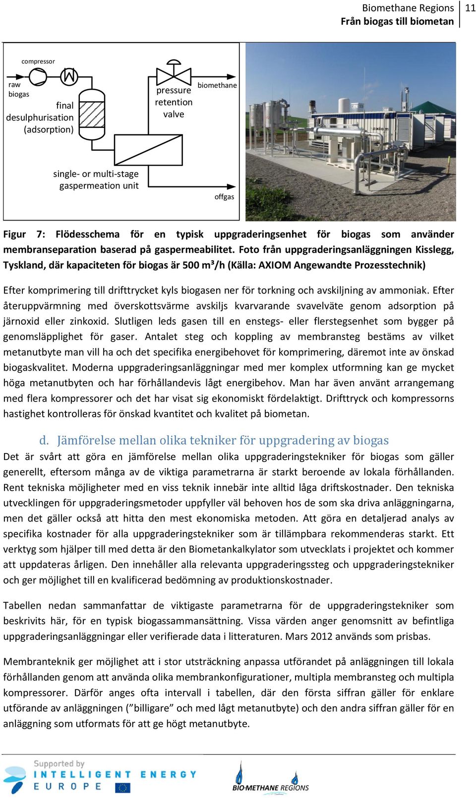 Foto från uppgraderingsanläggningen Kisslegg, Tyskland, där kapaciteten för biogas är 500 m³/h (Källa: AXIOM Angewandte Prozesstechnik) Efter komprimering till drifttrycket kyls biogasen ner för