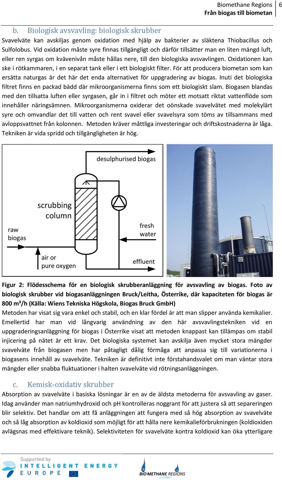 Oxidationen kan ske i rötkammaren, i en separat tank eller i ett biologiskt filter. För att producera biometan som kan ersätta naturgas är det här det enda alternativet för uppgradering av biogas.