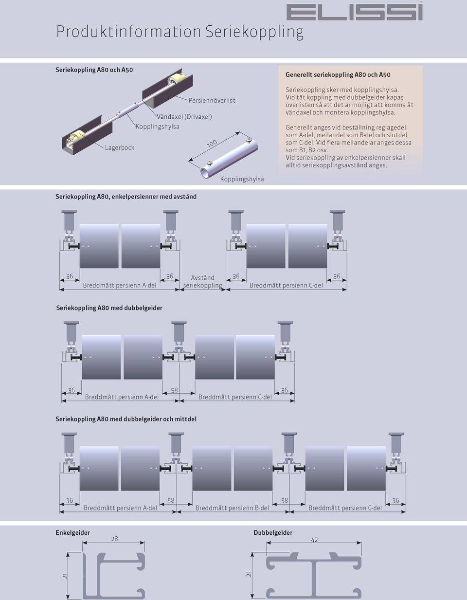 Generellt anges vid beställning reglagedel som A-del, mellandel som B-del och slutdel som C-del. Vid flera mellandelar anges dessa som B1, B2 osv.