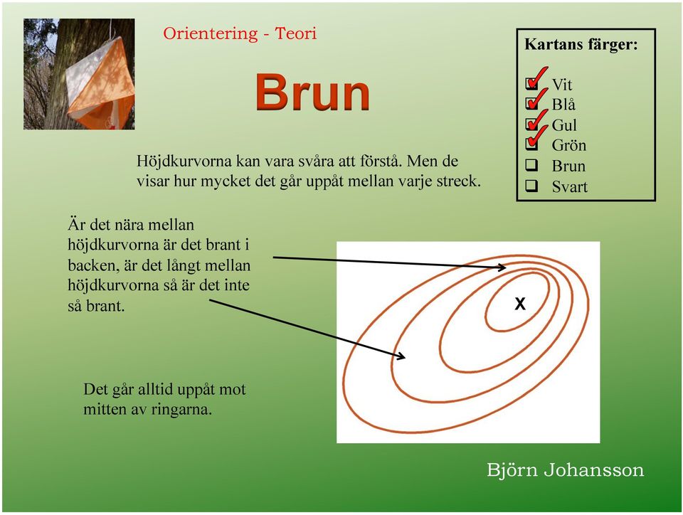 Är det nära mellan höjdkurvorna är det brant i backen, är det långt mellan