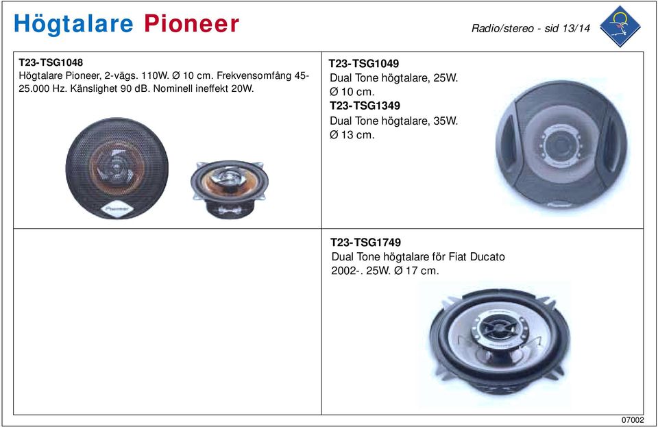 Nominell ineffekt 20W. T23-TSG1049 Dual Tone högtalare, 25W. Ø 10 cm.
