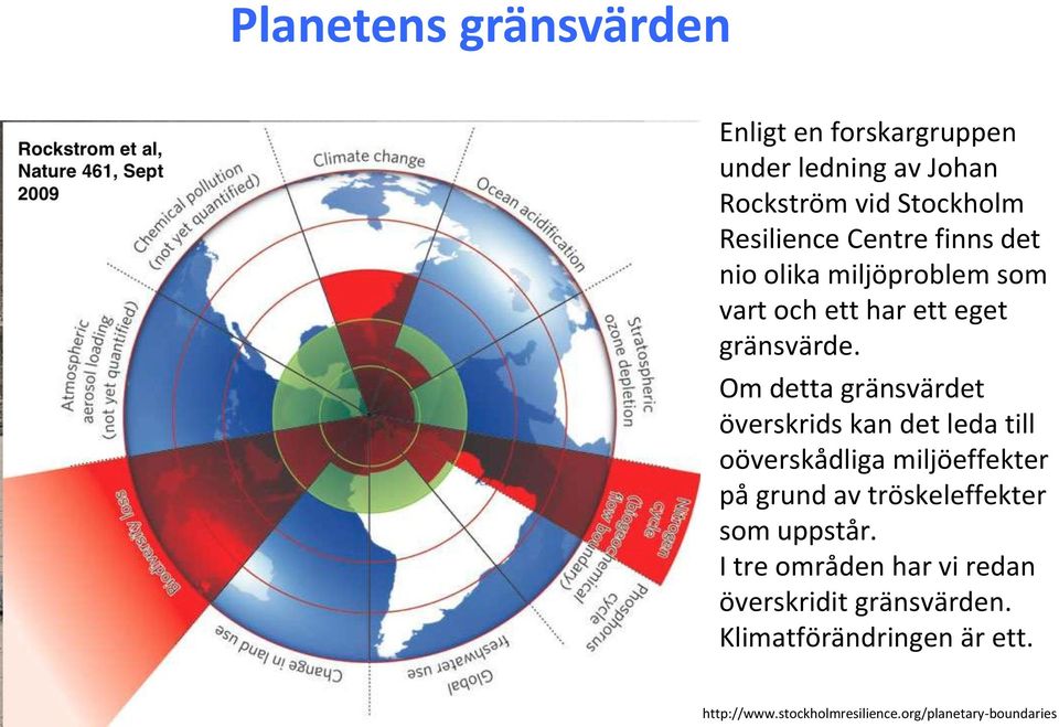 Om detta gränsvärdet överskrids kan det leda till oöverskådliga miljöeffekter på grund av tröskeleffekter som