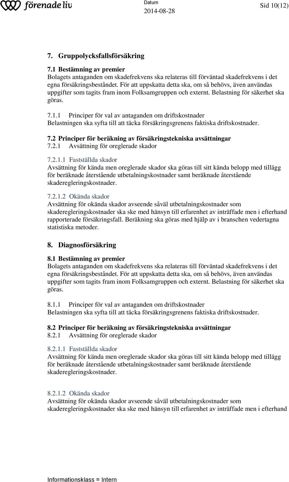 1 Principer för val av antaganden om driftskostnader 7.2 Principer för beräkning av försäkringstekniska avsättningar 7.2.1 Avsättning för oreglerade skador 7.2.1.1 Fastställda skador Avsättning för