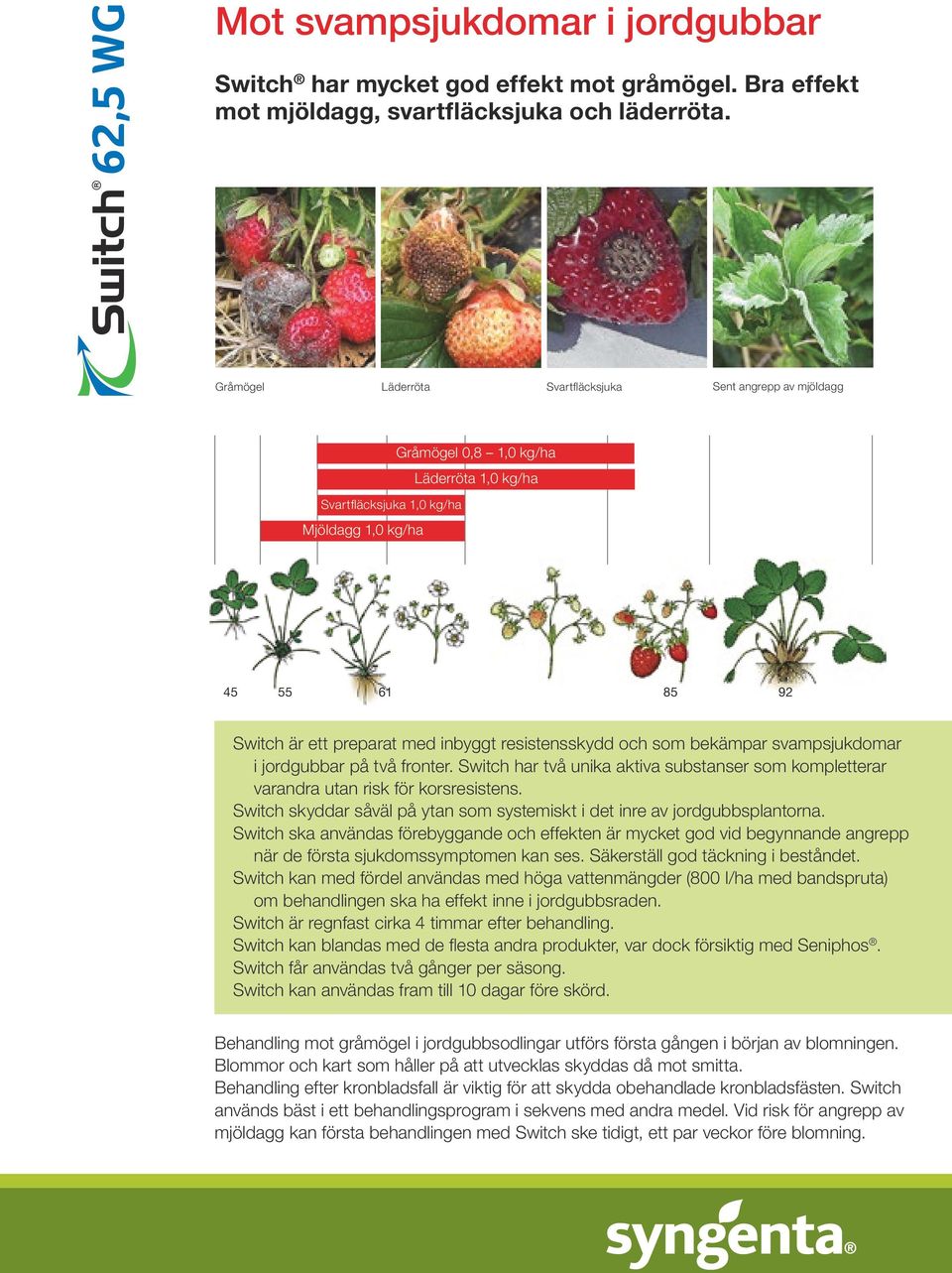 resistensskydd och som bekämpar svampsjukdomar i jordgubbar på två fronter. Switch har två unika aktiva substanser som kompletterar varandra utan risk för korsresistens.