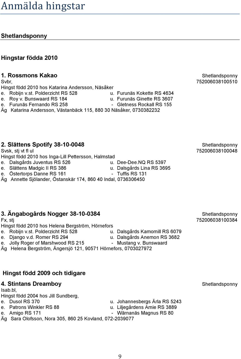Slättens Spotify 38-10-0048 Shetlandsponny Svsk, stj vt fl ul 752006038100048 Hingst född 2010 hos Inga-Lill Pettersson, Halmstad e. Dalsgårds Juventus RS 526 u. Dee-Dee.NQ RS 5397 e.