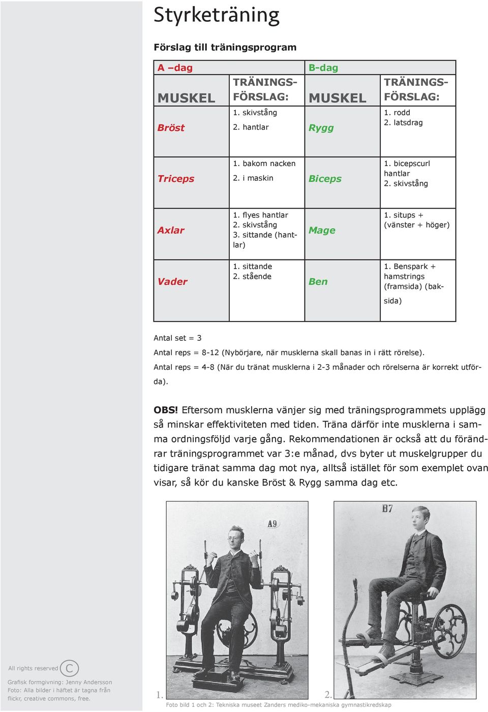 Benspark + hamstrings (framsida) (baksida) Antal set = 3 Antal reps = 8-12 (Nybörjare, när musklerna skall banas in i rätt rörelse).