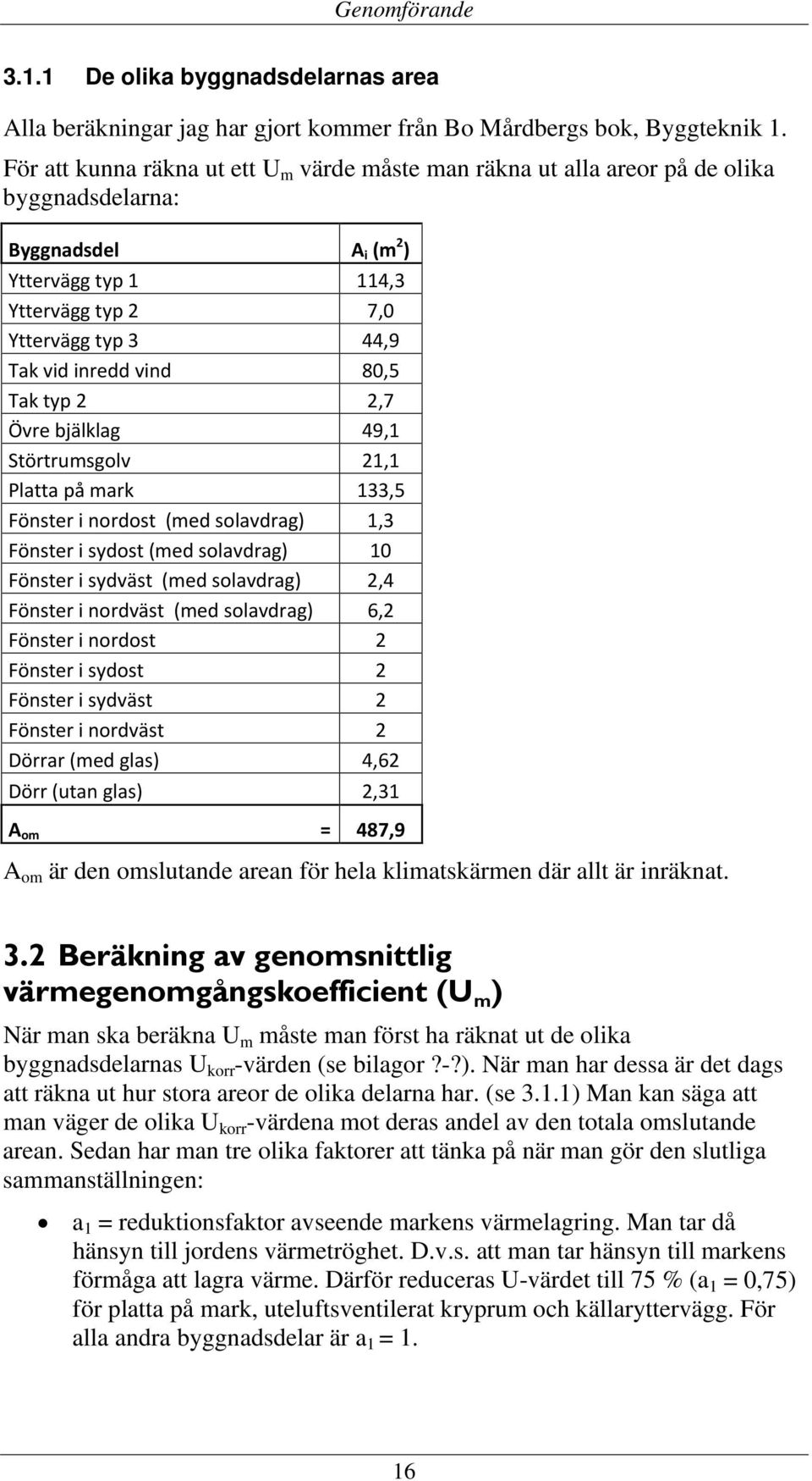 vind 80,5 Tak typ 2 2,7 Övre bjälklag 49,1 Störtrumsgolv 21,1 Platta på mark 133,5 Fönster i nordost (med solavdrag) 1,3 Fönster i sydost (med solavdrag) 10 Fönster i sydväst (med solavdrag) 2,4