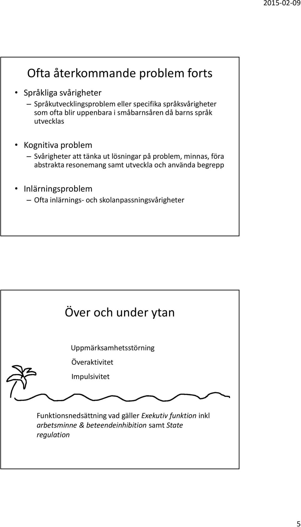 samt utveckla och använda begrepp Inlärningsproblem Ofta inlärnings- och skolanpassningsvårigheter Över och under ytan