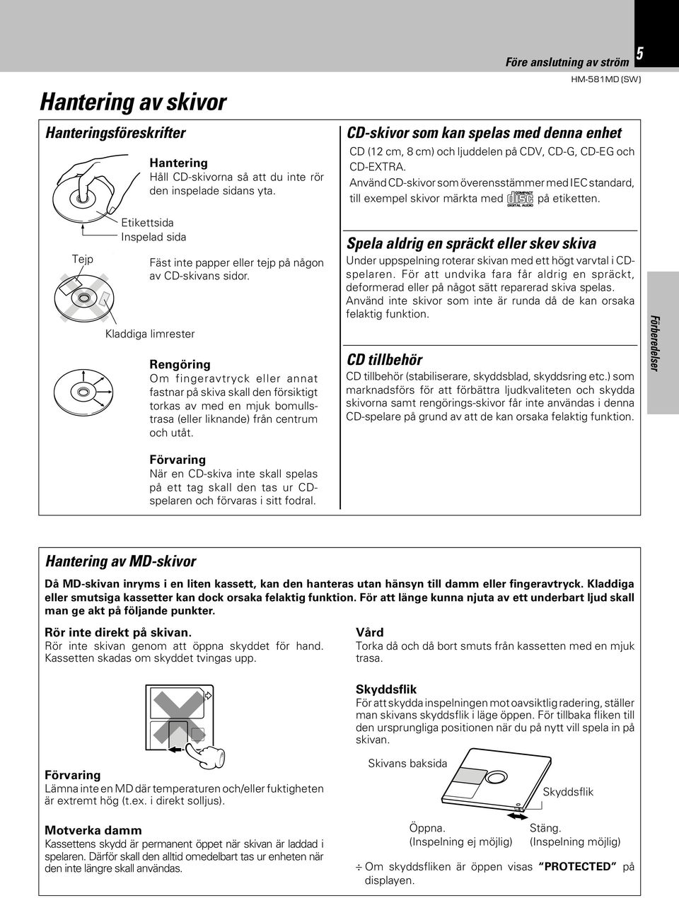 Använd CD-skivor som överensstämmer med IEC standard, COMPACT till exempel skivor märkta med på etiketten.