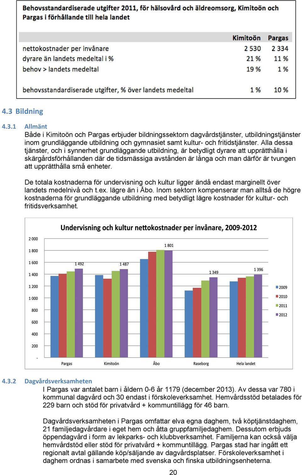 upprätthålla små enheter. De totala kostnaderna för undervisning och kultur ligger ändå endast marginellt över landets medelnivå och t.ex. lägre än i Åbo.