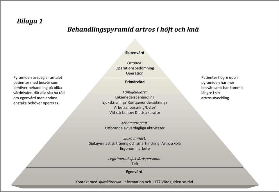 Arbetsanpassning/byte? Vid ssk behov: Dietist/kurator Arbetsterapeut: Utförande av vardagliga aktiviteter Sjukgymnast: Sjukgymnastisk träning och smärtlindring.